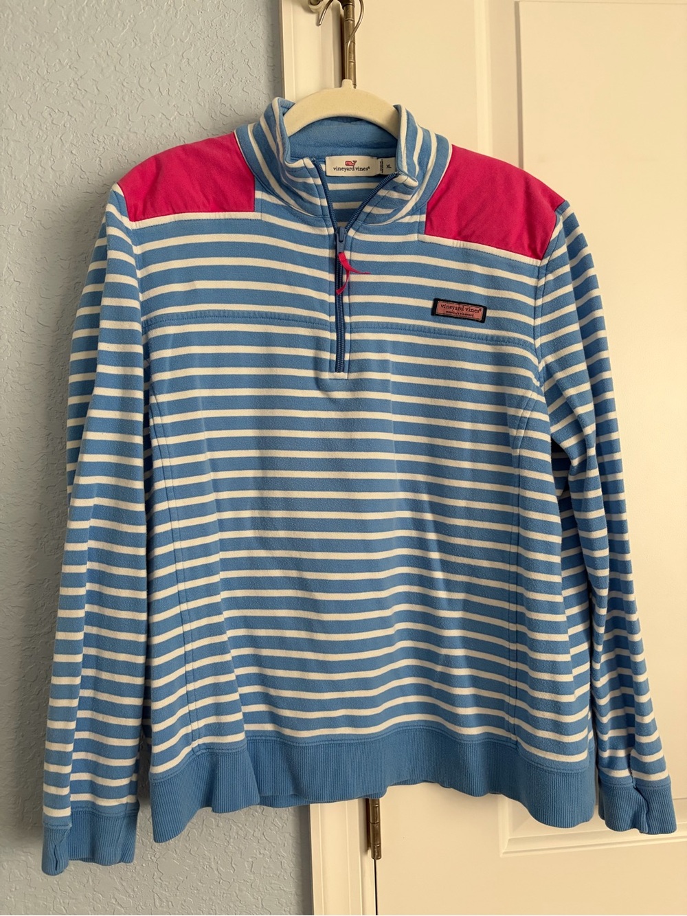Vineyard Vines Striped Quarter-Zip Sweater in Blue and Pink